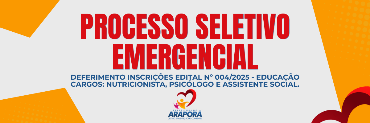 Imagem destaque notícia DEFERIMENTO DAS INSCRIÇÕES EDITAL Nº 004/2025 - EDUCAÇÃO | CARGOS: NUTRICIONISTA, PSICÓLOGO E ASSISTENTE SOCIAL.