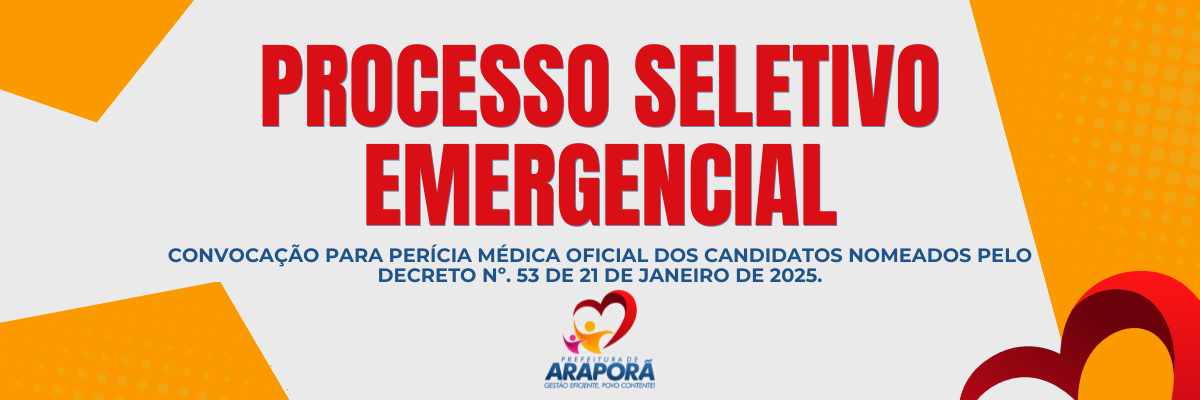 Imagem destaque notícia CONVOCAÇÃO PARA PERÍCIA MÉDICA OFICIAL DOS CANDIDATOS NOMEADOS  PELO DECRETO Nº. 53 DE 21 DE JANEIRO DE 2025.