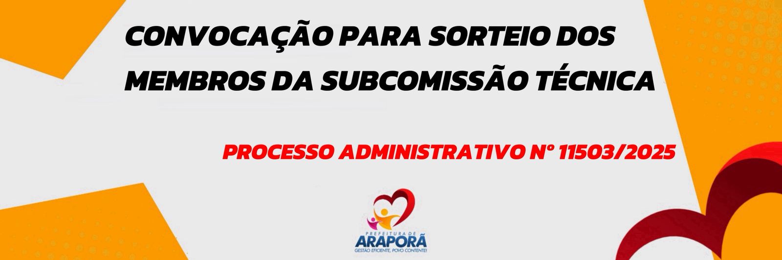 Imagem destaque notícia CONVOCAÇÃO PARA O SORTEIO DOS MEMBROS DA SUBCOMISSÃO TÉCNICA PROCESSO ADMINISTRATIVO Nº 11503/2025