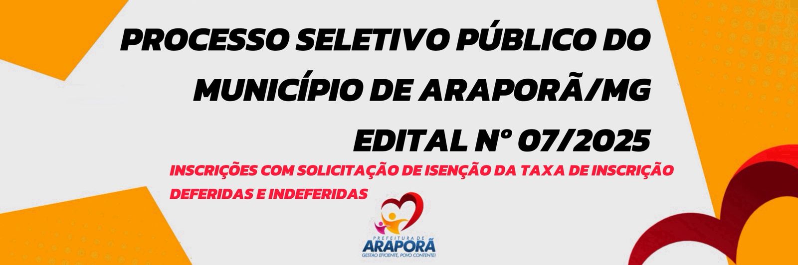 Imagem destaque notícia PROCESSO SELETIVO PÚBLICO DO MUNICÍPIO DE ARAPORÃ/MG